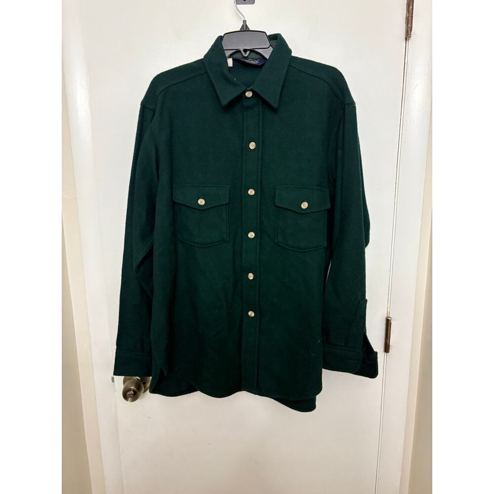 Vintage 80s Woolrich CPO Wool Shirt Jacket Forest Green Made in USA L